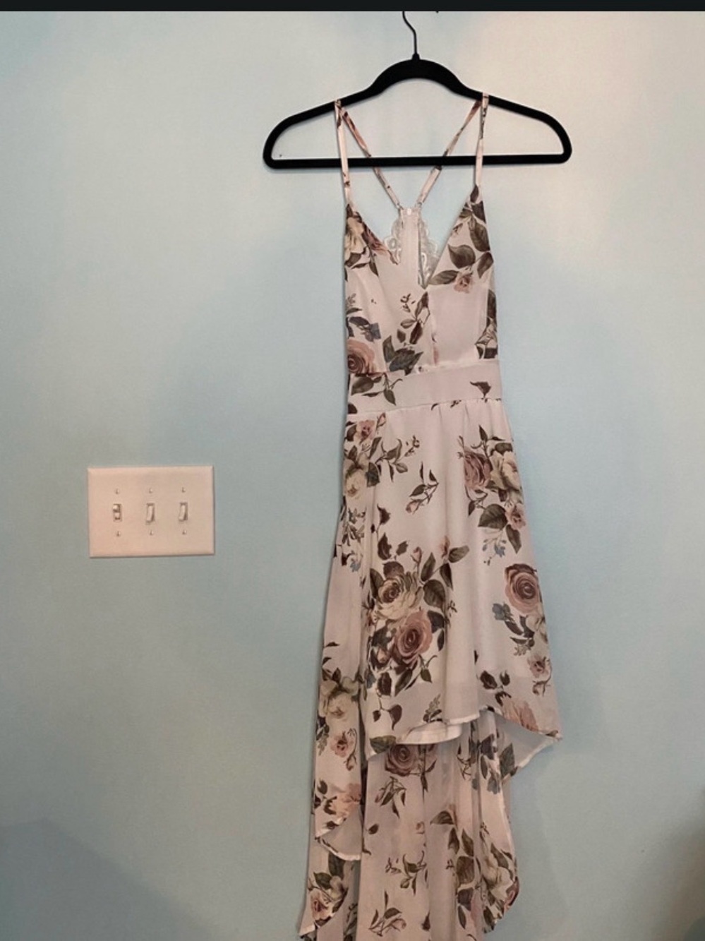 Floral High-Low Spaghetti Strap Dress - off white